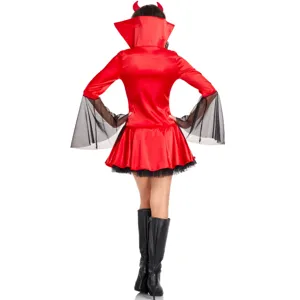 Vista posteriore dettagliata del vestito da costume cosplay da vampiro diavolo rosso.