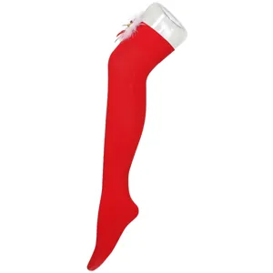 Calze di Natale rosse coprenti spesse da donna sopra il ginocchio con fiocco in pelliccia sintetica