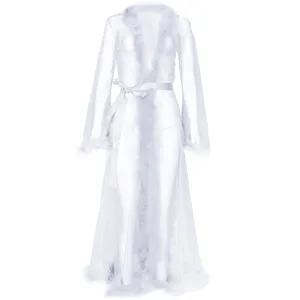 Transparenter Mesh-Langenachthemd mit flauschigem Besatz, sexy Lingerie Morgenmantel.