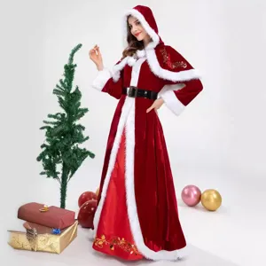 Weihnachten Samt Kapuze langes Kleid Kostüm für Damen Festzug Party Bühnenshow Übergröße