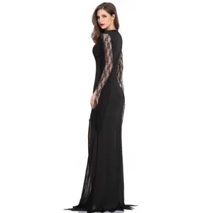 Black lace long sleeve Halloween vampire witch costume dress for women elegant party wear