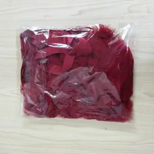 Rotes Feder Plüsch Reizwäsche langes Kleid sexy Nachtwäsche in transparentem Beutel