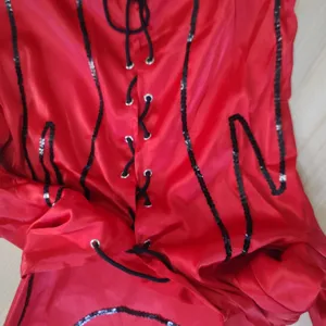 Costume cosplay regina vampiri Halloween abito satin rosso paillettes nere donna S-XL