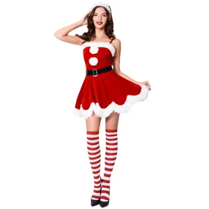 Conjunto de disfraz de Navidad de mujer sexy atuendo de cosplay festivo vestido