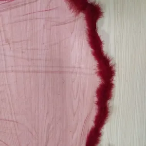 Roter transparenter Netto-Stoff mit flauschigem Federbesatz Detail, sexy Lingerie Nachtwäsche.