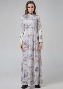Robe longue maxi manches longues col montant tie-dye gris pour cosplay et fete details