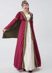 Robe de costume de reine de la renaissance médiévale avec cape pour fête d'Halloween.