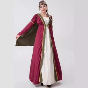 Costume de reine de la Renaissance médiévale robe cosplay Halloween longue robe cape dorée