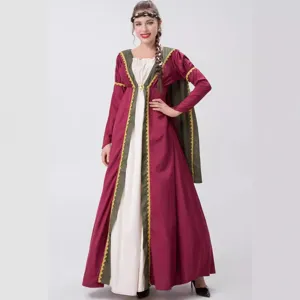 Robe de costume de cosplay de reine de cour médiévale avec cape pour Halloween et spectacles.