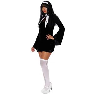 Déguisement de bonne sœur sexy pour femme Halloween jeu de rôle robe à manches longues