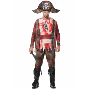 Costume da pirata insanguinato uomo capitano Halloween cosplay vestito da zombie spaventoso