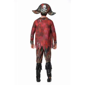 Costume da pirata uomo Halloween cosplay capitano vestito con cappello teschio zombie.