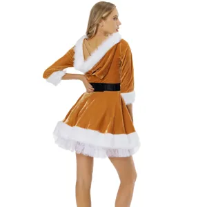 Costume di Natale sexy per donna in velluto con cappuccio abito da Babbo Natale festa