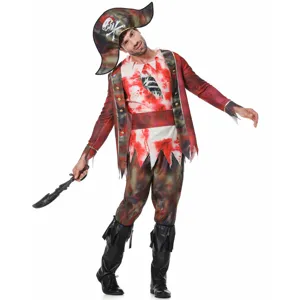 Costume pirata Halloween uomo zombie capitano sanguinoso cosplay festa travestimento M-XXL