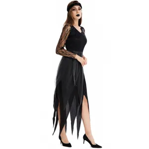 Women Halloween ghost bride costume spooky vampire cosplay dress with lace sleeves for party