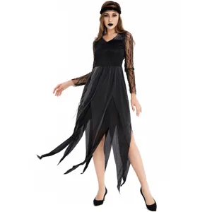 Halloween cosplay ghost bride costume black gothic lace dress party role play outfit for women