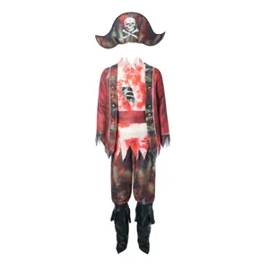 Costume Pirata Caraibi Uomo Halloween Cosplay Vestito Zombi Sanguinoso Set Nuovo