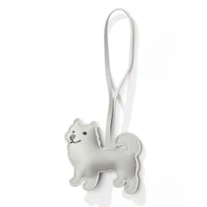 Mignon porte-clés chien Samoyède en cuir PU gris de haute qualité pour sac à main