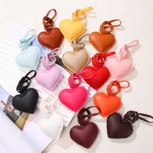 PU Leather Heart Keychain Cute Creative Car Key Ring Women Bag Pendant Charm Minimalist Fashion Handbag Decoration Gift