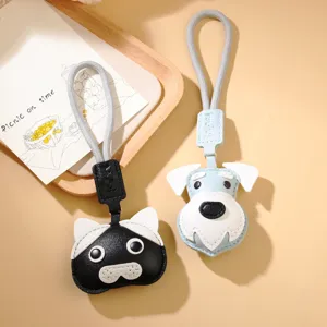 Mignon Porte-clés Chien en Cuir PU Animal Pendentif de Sac Charme de Sac à Main Chiot Minimaliste pour Femmes Filles Cadeau