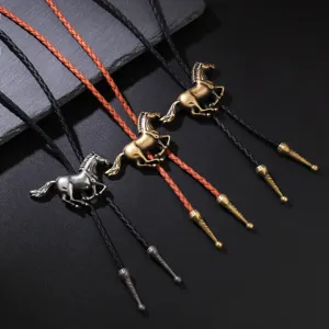 Vintage Western cowboy Bolo ties with horse pendants and braided leather cords