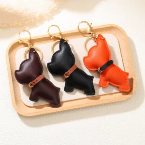 Set di simpatici portachiavi in pelle a forma di bulldog francese, charms per borse