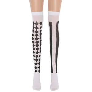 Halloween Femme Joker Cosplay Chaussettes Asymétriques Losanges Rayures Bas Costume