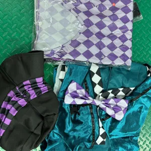 Detailed view of the Halloween magician costume set, featuring purple diamond pattern top and hat.