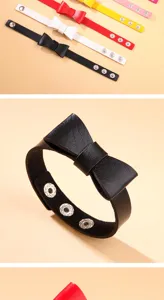 Vue macro montrant la texture fine d'un bracelet nœud en cuir PU noir avec boutons
