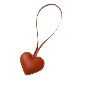 PU leather heart shaped charm pendant for car keys and bags in caramel brown color