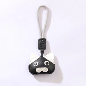 Adorable porte-clés chien en cuir PU bouledogue français breloque de sac dessin animé