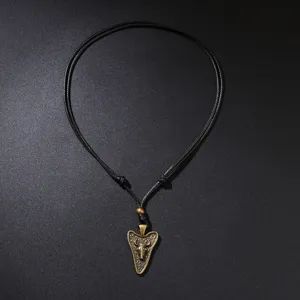 Retro stierkop hanger ketting met zwart gevlochten lederen koord bronzen finish