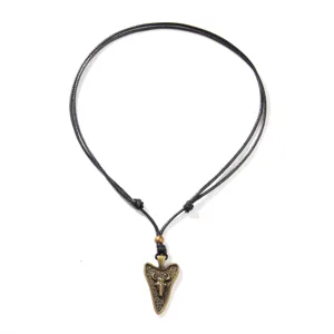 Vintage bronzen stierkop hanger ketting met zwart leren koord in hip-hop stijl