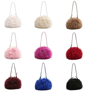 Detailed color options of the plush faux fur underarm cloud bag in nine vivid hues