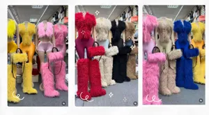 Vista dettagliata di borse tote in peluche di ecopelliccia in varie tonalità vivaci.