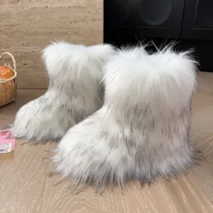 Kinder Winter Schneestiefel Kunstfuchs Pelz Warm Plüsch Stiefel Mädchen Mode Casual Schuhwerk