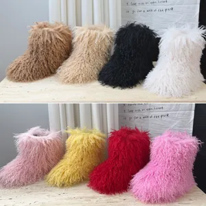 Détail de bottes de neige chaudes pour enfants en fausse fourrure, coloris variés