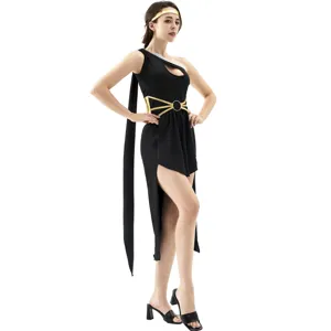 Greek goddess costume for women sexy black dress cosplay outfit Halloween party stage wear.