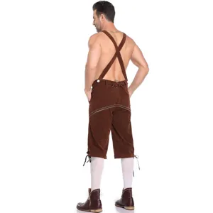 Men traditional German Oktoberfest lederhosen costume brown suspender shorts carnival outfit