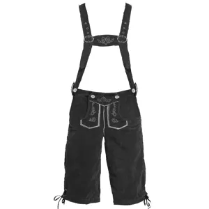 German Oktoberfest Lederhosen suspender shorts traditional costume for men and women festival stage.