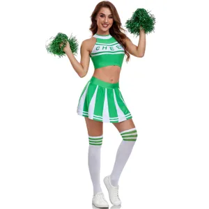 Sexy green cheerleader costume set for women, ideal for cosplay, parties and stage shows.