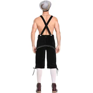Traditional German Bavarian Oktoberfest lederhosen costume with suspenders for men festival wear.