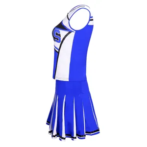 Blue white cheerleading uniform set sleeveless top pleated skirt costume performance outfit