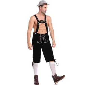 Detailed view of traditional German Bavarian Oktoberfest lederhosen costume with embroidery.