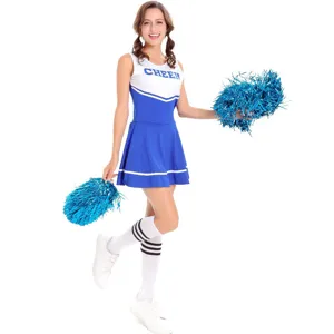 Ensemble de costume de pom-pom girl femme sexy avec haut bleu jupe pom-poms spectacle