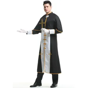 Costume de prêtre noir et blanc pour homme déguisement cosplay fête d'Halloween.
