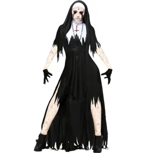 Costume de Cosplay de Nonne Zombie d'Halloween pour Femme Tenue de Robe de Vampire Horreur Gothique Avec Foulard Gants et Collier de Croix