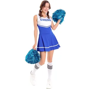 Costume pompom girl femme sexy adulte ensemble bleu blanc spectacle de scène tenue de danse pompons