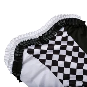 Black and white checkered costume detail with ruffled collar for Halloween party cosplay dress.