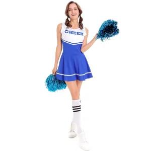 Ensemble de costume de pom-pom girl sexy pour femme adulte bleu blanc tenue de scène